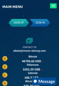 Venus mining homepage