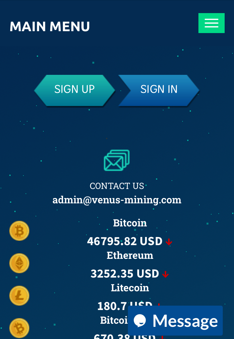 Venus mining homepage